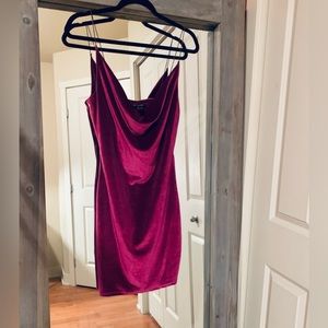 Burgundy Velvet mini Dress spaghetti strap